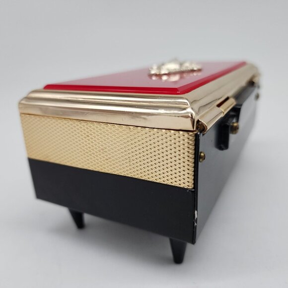 Vintage Sonsco Japan Red & Gold Musical Jewelry Box With Gem Accent Regency - Picture 9 of 16